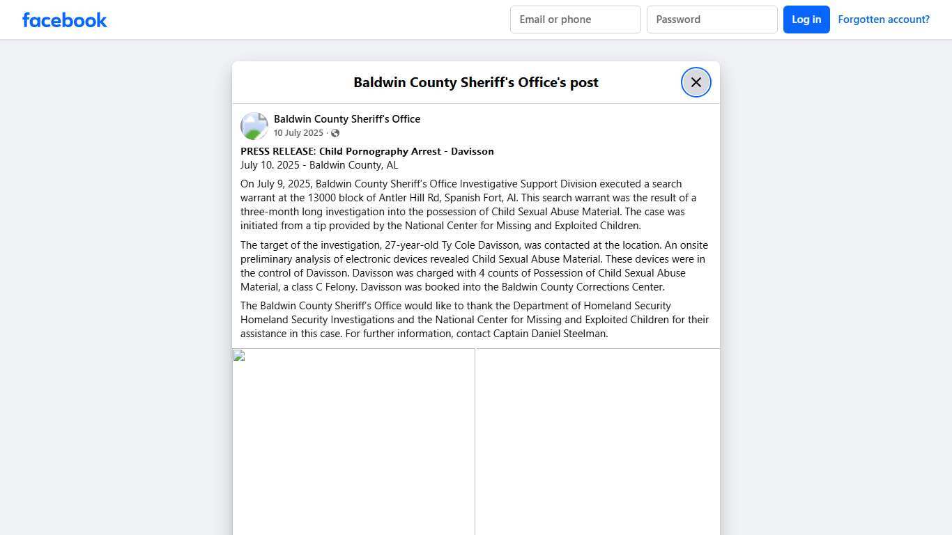 𝗣𝗥𝗘𝗦𝗦 𝗥𝗘𝗟𝗘𝗔𝗦𝗘: 𝗖𝗵𝗶𝗹𝗱... - Baldwin County Sheriff's Office Facebook